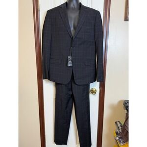 ARMANI EXCHANGE Mens Slim Fit Superfine Wool Plaid Suit jacket 40R-pants 38x30"